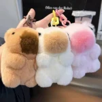 Fashion Women Natural Rabbit Fur Capybara Key Chain Charm Fashion Plush Car Keychain Bag Pendant Party Gift