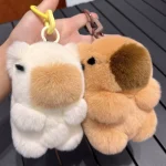 Fashion Women Natural Rabbit Fur Capybara Key Chain Charm Fashion Plush Car Keychain Bag Pendant Party Gift - 图片 4