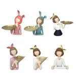 Modern Girl Holding Tray Tissue Holder Key Storage Tray Vase Character Sculpture Resin Ornament Wholesale Unique Animal Storage