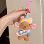 Women's Cute Bear Bag Pendant Little Bean Car Keychain Super Soft Plush Doll Toy for Stress Relief New Year Gift