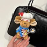 Women's Cute Bear Bag Pendant Little Bean Car Keychain Super Soft Plush Doll Toy for Stress Relief New Year Gift - 图片 4