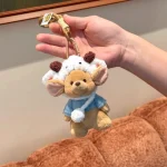 Women's Cute Bear Bag Pendant Little Bean Car Keychain Super Soft Plush Doll Toy for Stress Relief New Year Gift - 图片 3