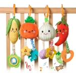 Tumama Kids Vegetables Hanging Rattle Set Plush Pendant Sensory Toy for Crib Soft Baby Soothing Hanging Rattle Stroller Toys