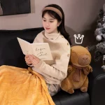 Wholesale 2-in-1 Cute Capybara Cartoon Plush Toy PP Cotton Filling Mesh Lunch Break Blanket Brown Pillow Stuffed Animal Toys - 图片 5